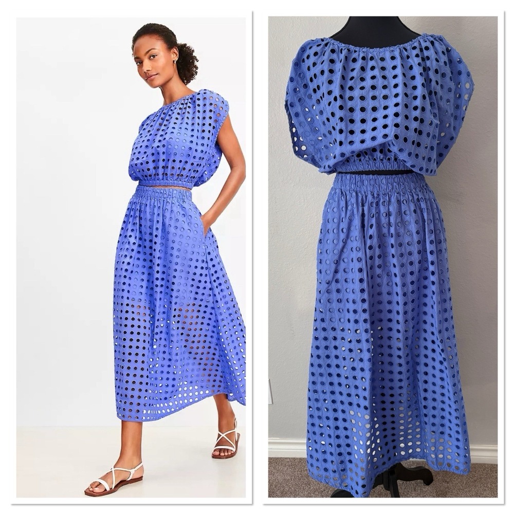 LOFT Beach Circle Eyelet‎ Maxi Pocket Skirt & Shirt Set Coverup Vacation Resort